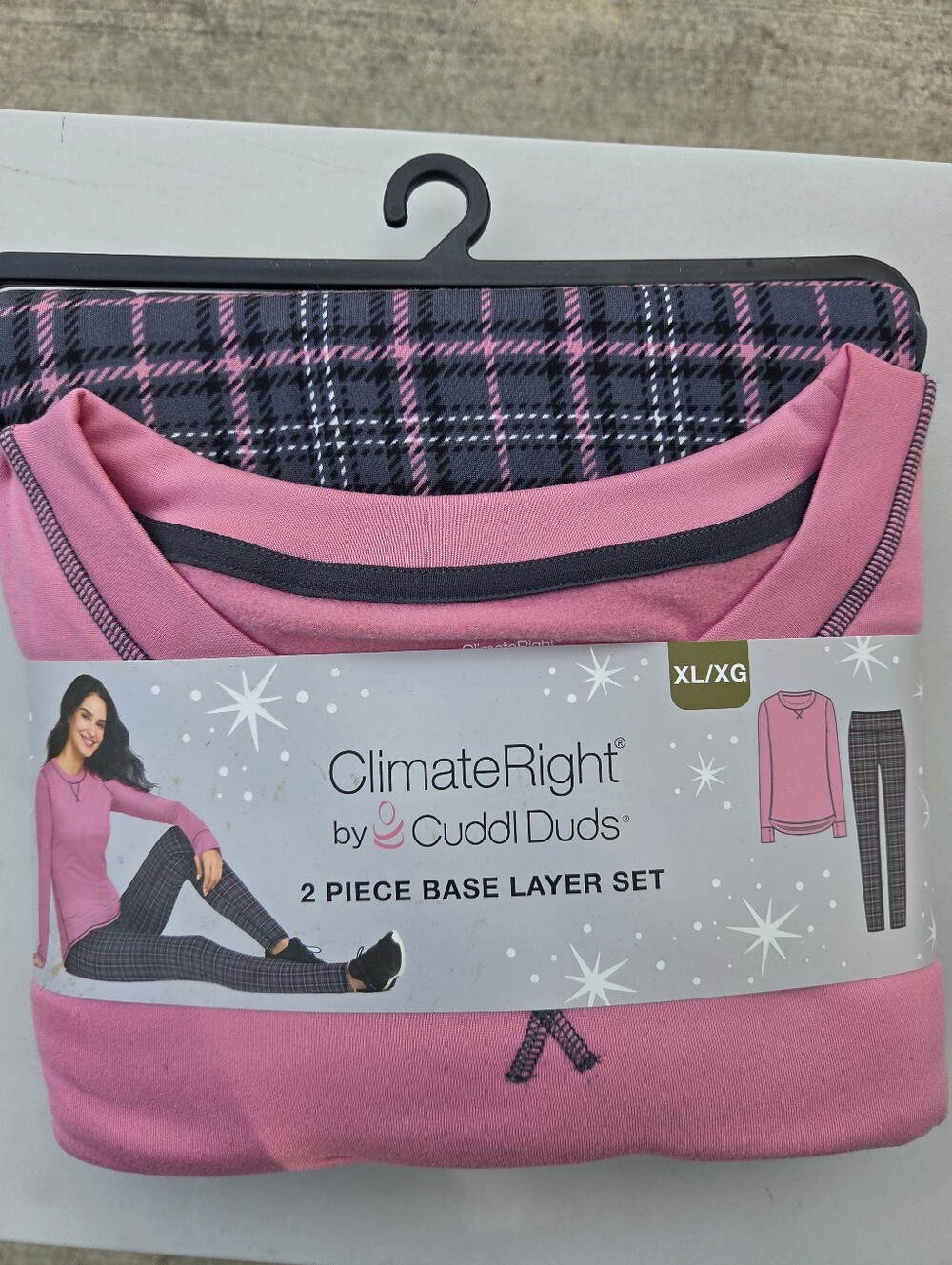 Cuddl Duds Pink ClimateRight 2-Piece Base Layer Set with Plaid Leggings